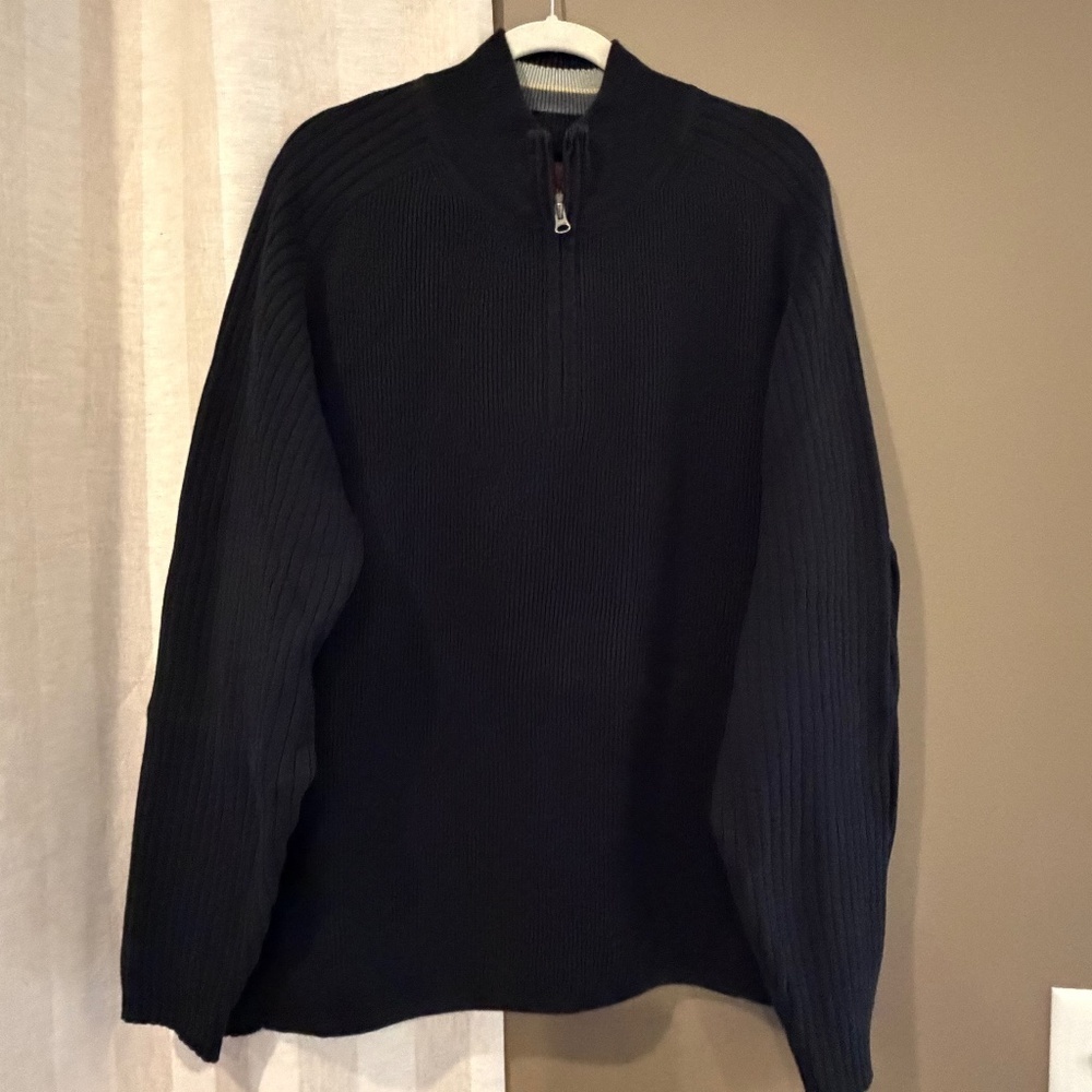 Tommy Bahama Men's Ribbed Black 1/4 zip Pullover Sweater, Size XXL